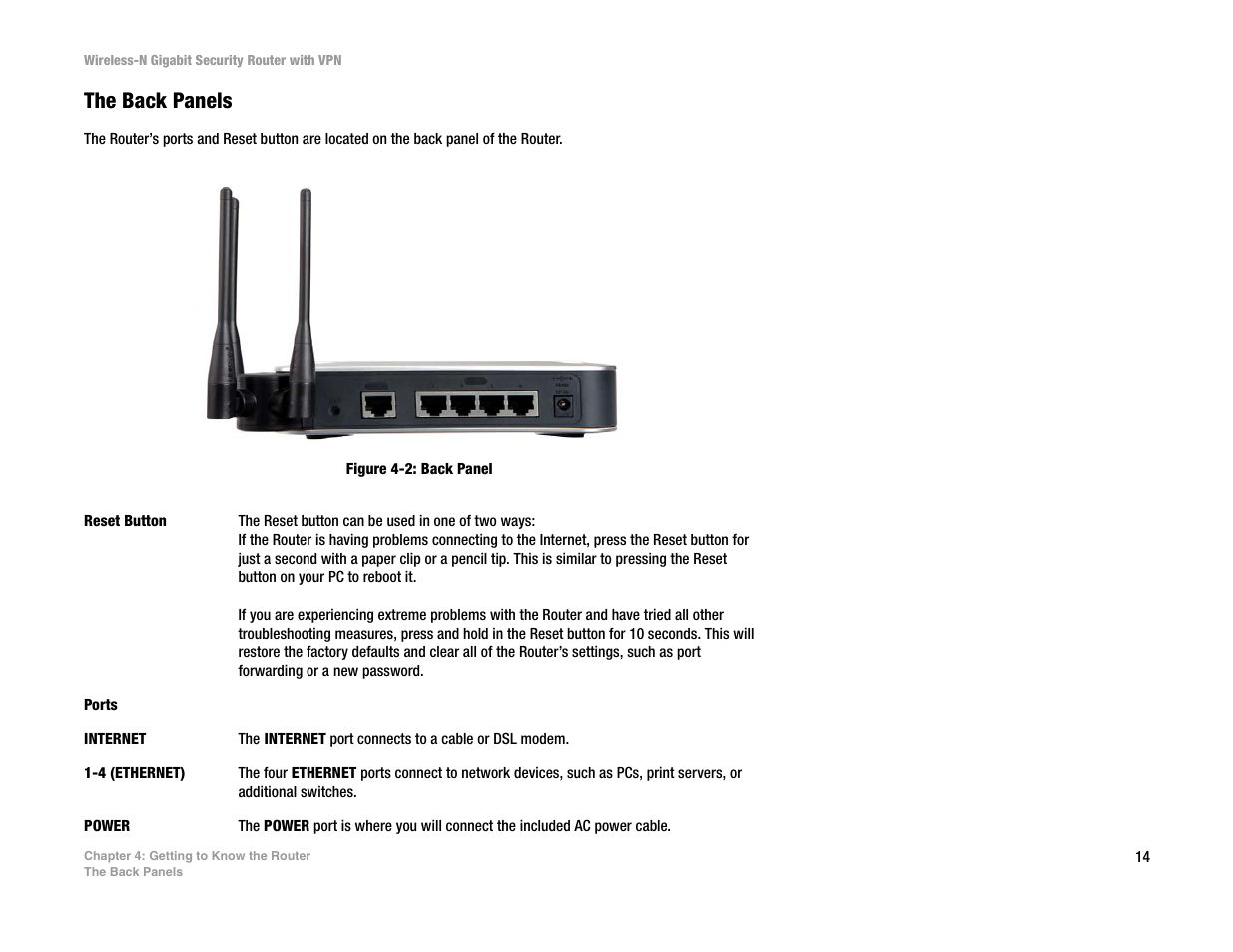 The back panels | Linksys WRVS4400N User Manual | Page 22 / 134