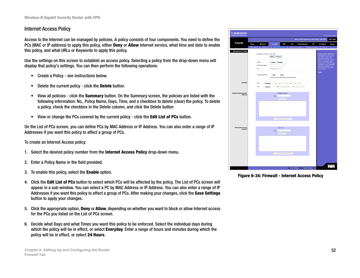 Internet access policy | Linksys WRVS4400N User Manual | Page 60 / 134