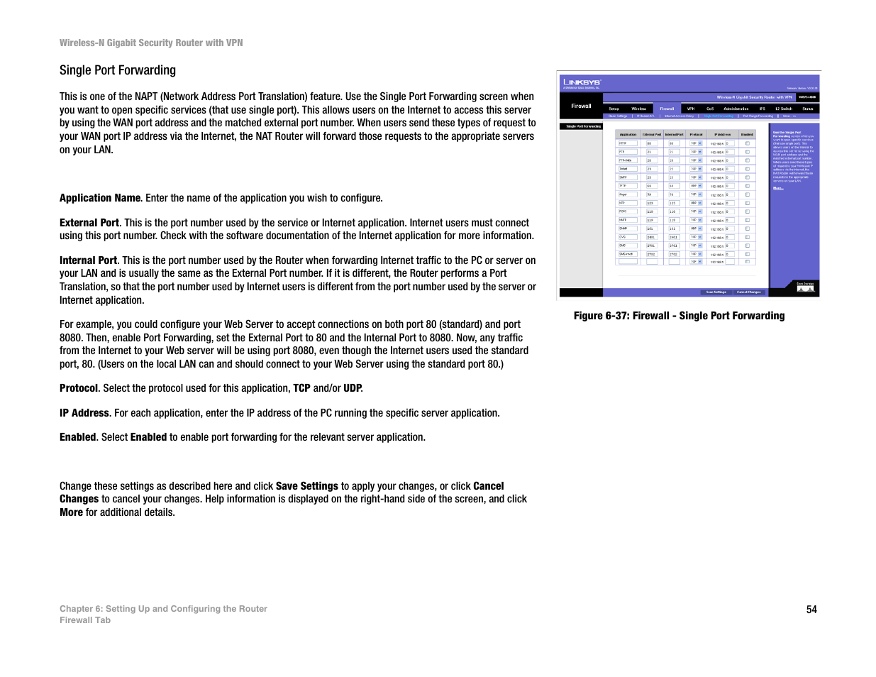 Single port forwarding | Linksys WRVS4400N User Manual | Page 62 / 134