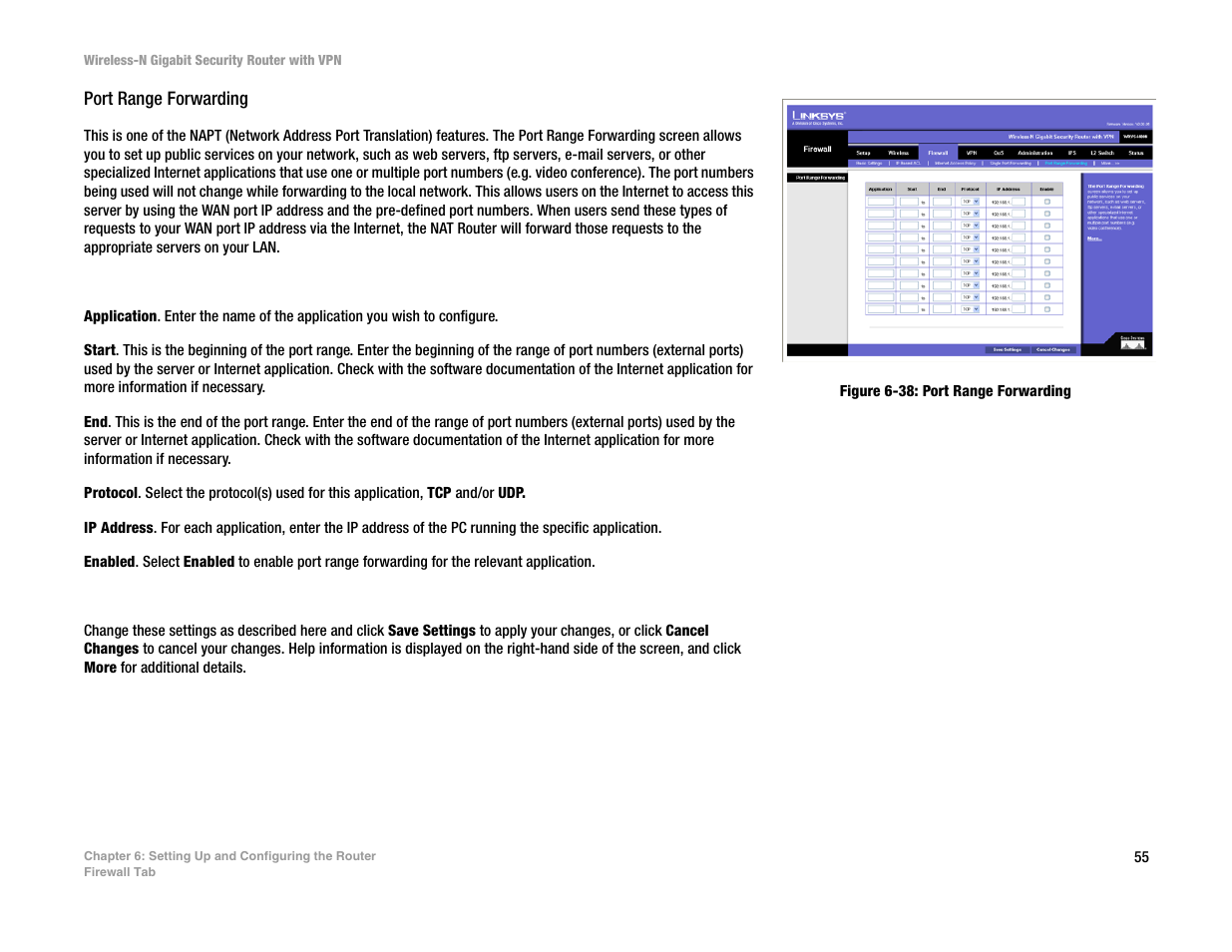 Port range forwarding | Linksys WRVS4400N User Manual | Page 63 / 134