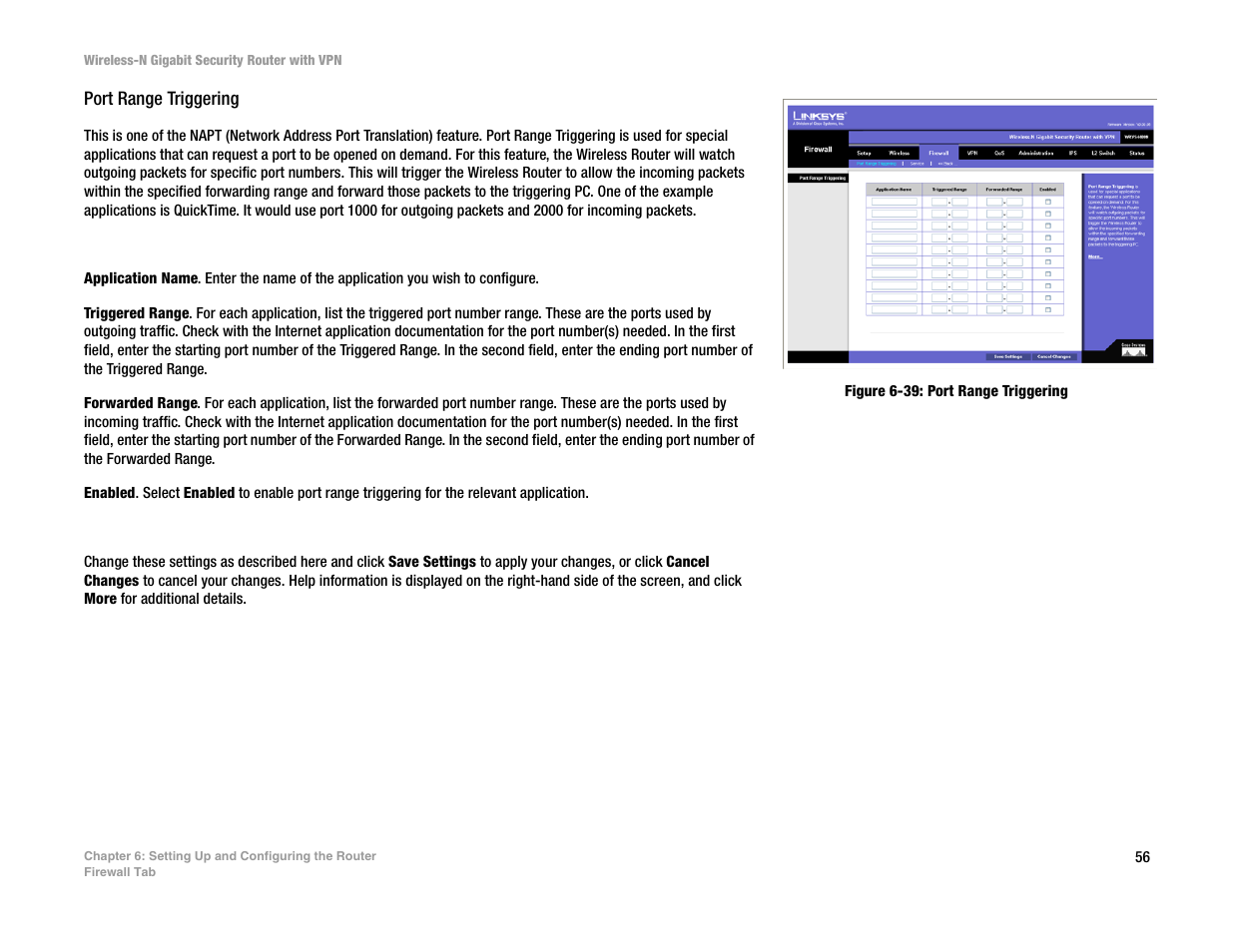 Port range triggering | Linksys WRVS4400N User Manual | Page 64 / 134