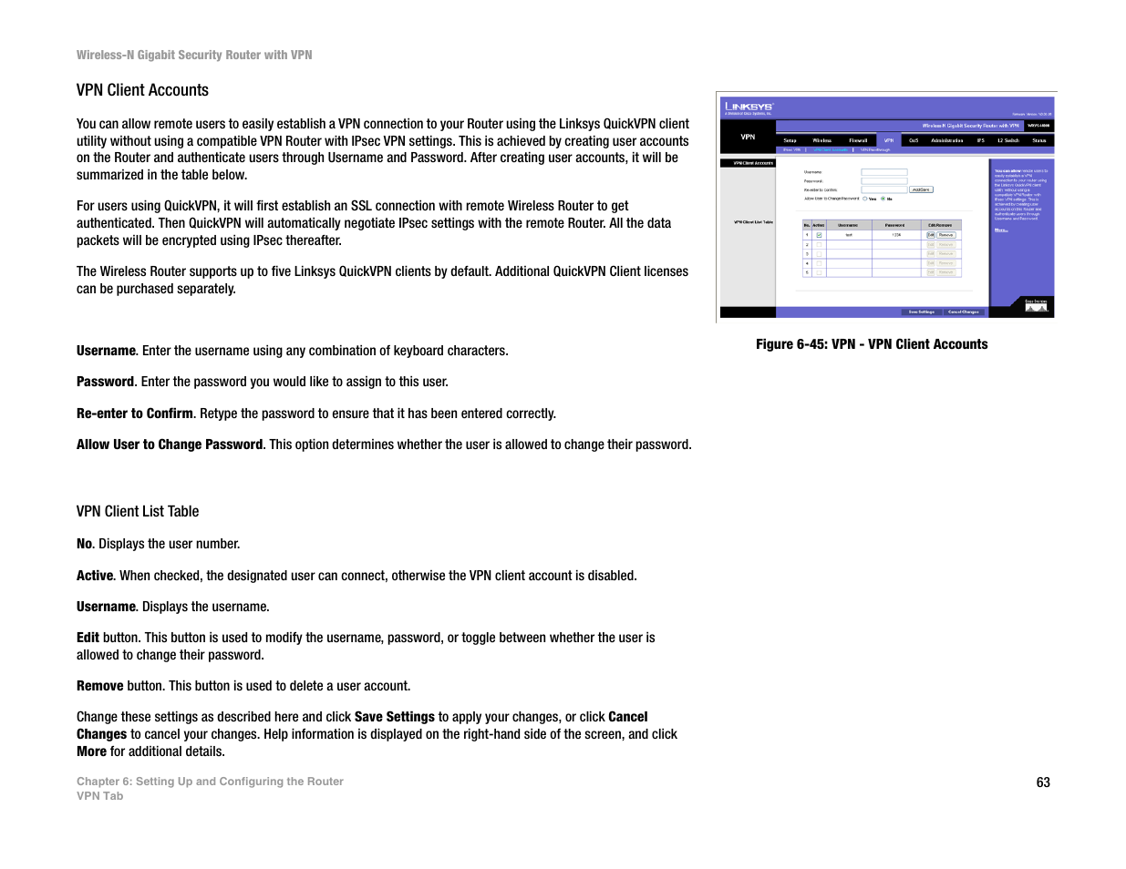 Vpn client accounts | Linksys WRVS4400N User Manual | Page 71 / 134