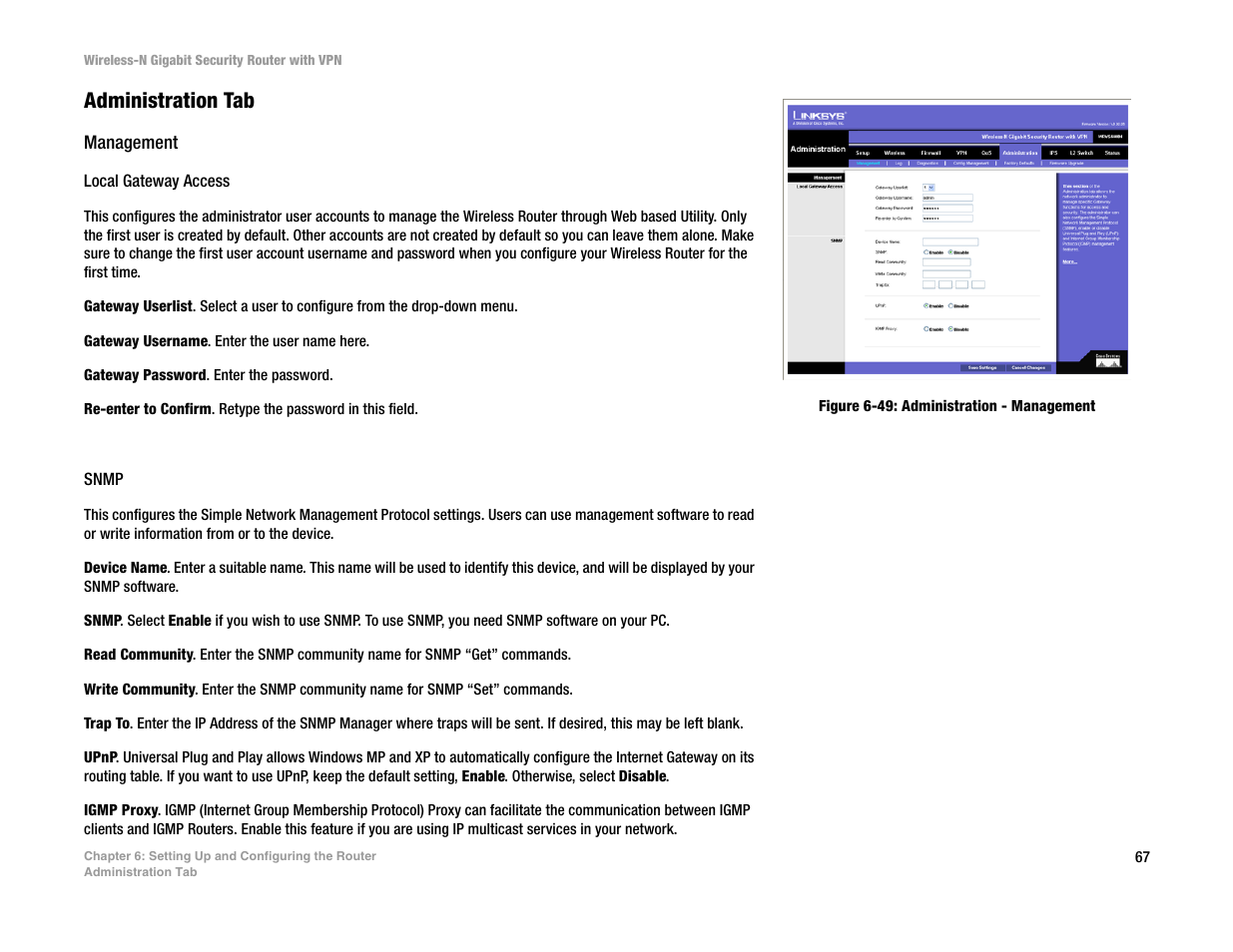 Administration tab, Management | Linksys WRVS4400N User Manual | Page 75 / 134