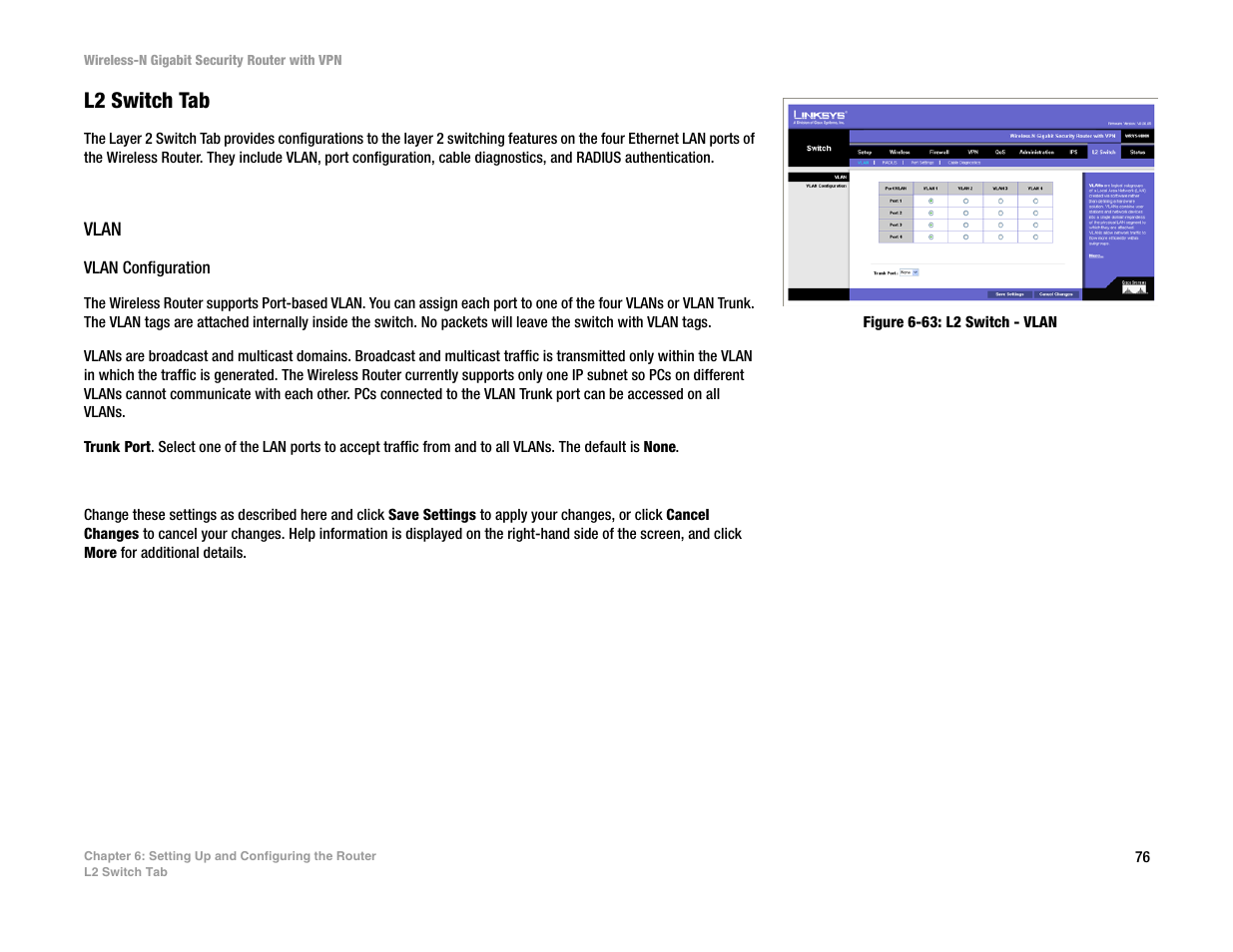 L2 switch tab, Vlan | Linksys WRVS4400N User Manual | Page 84 / 134