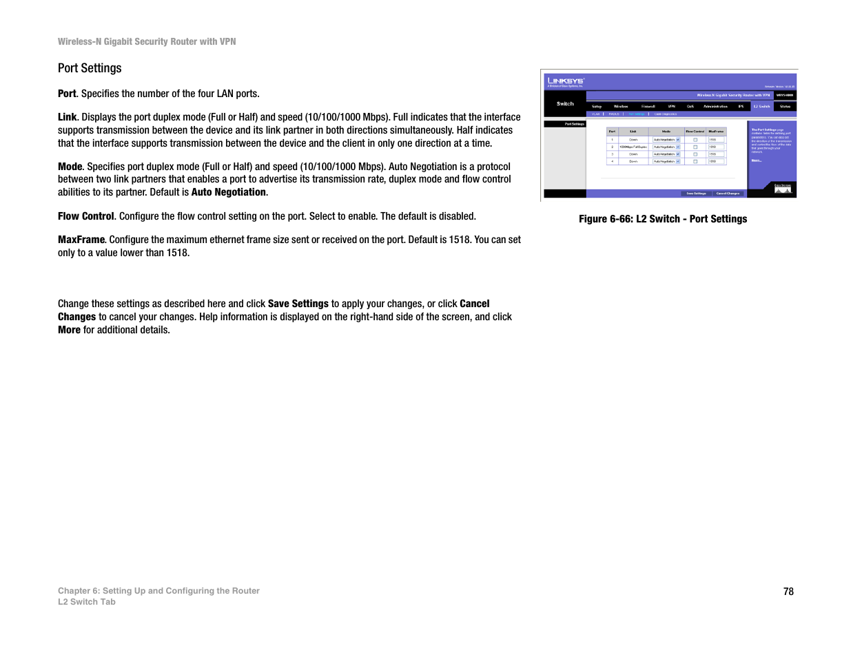 Port settings | Linksys WRVS4400N User Manual | Page 86 / 134