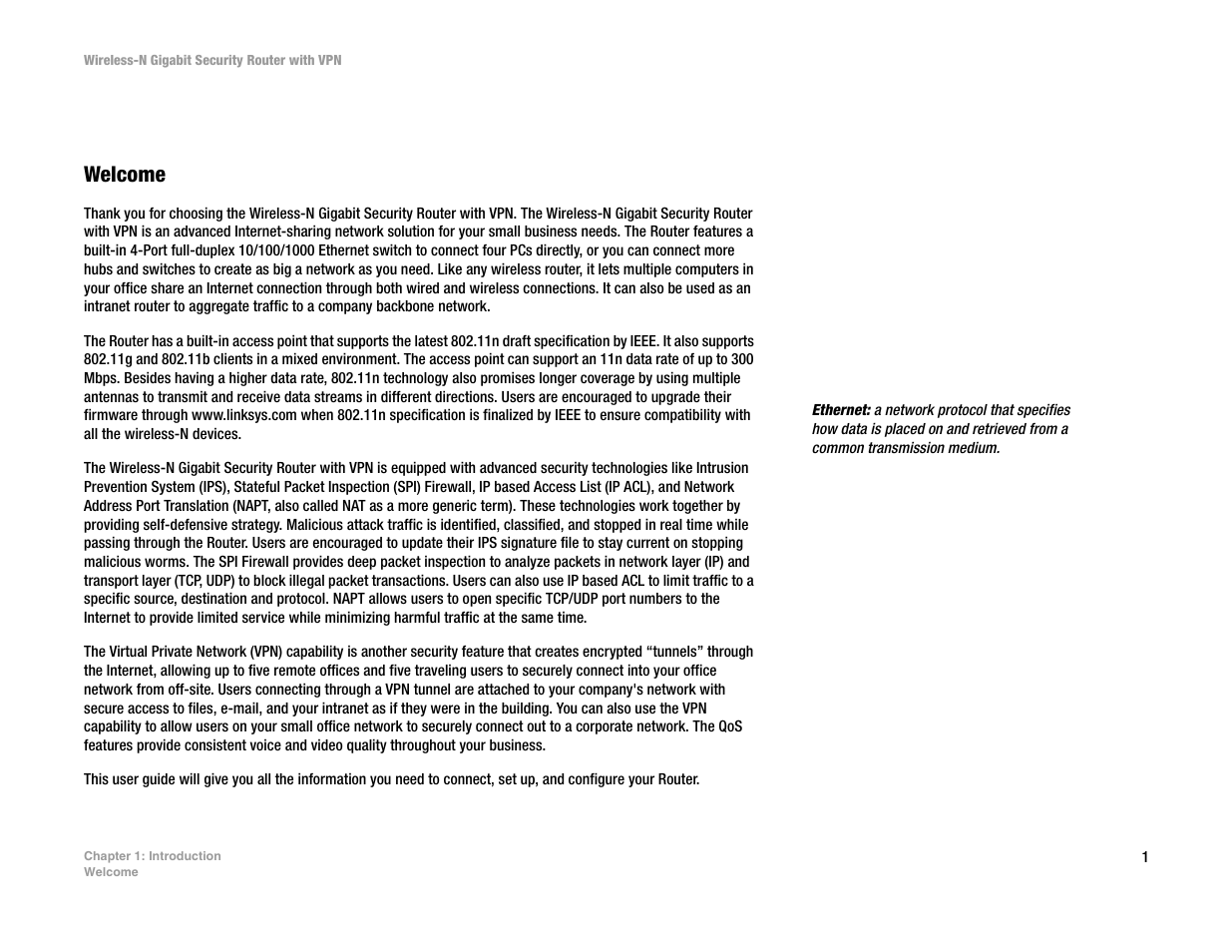 Chapter 1: introduction, Welcome | Linksys WRVS4400N User Manual | Page 9 / 134