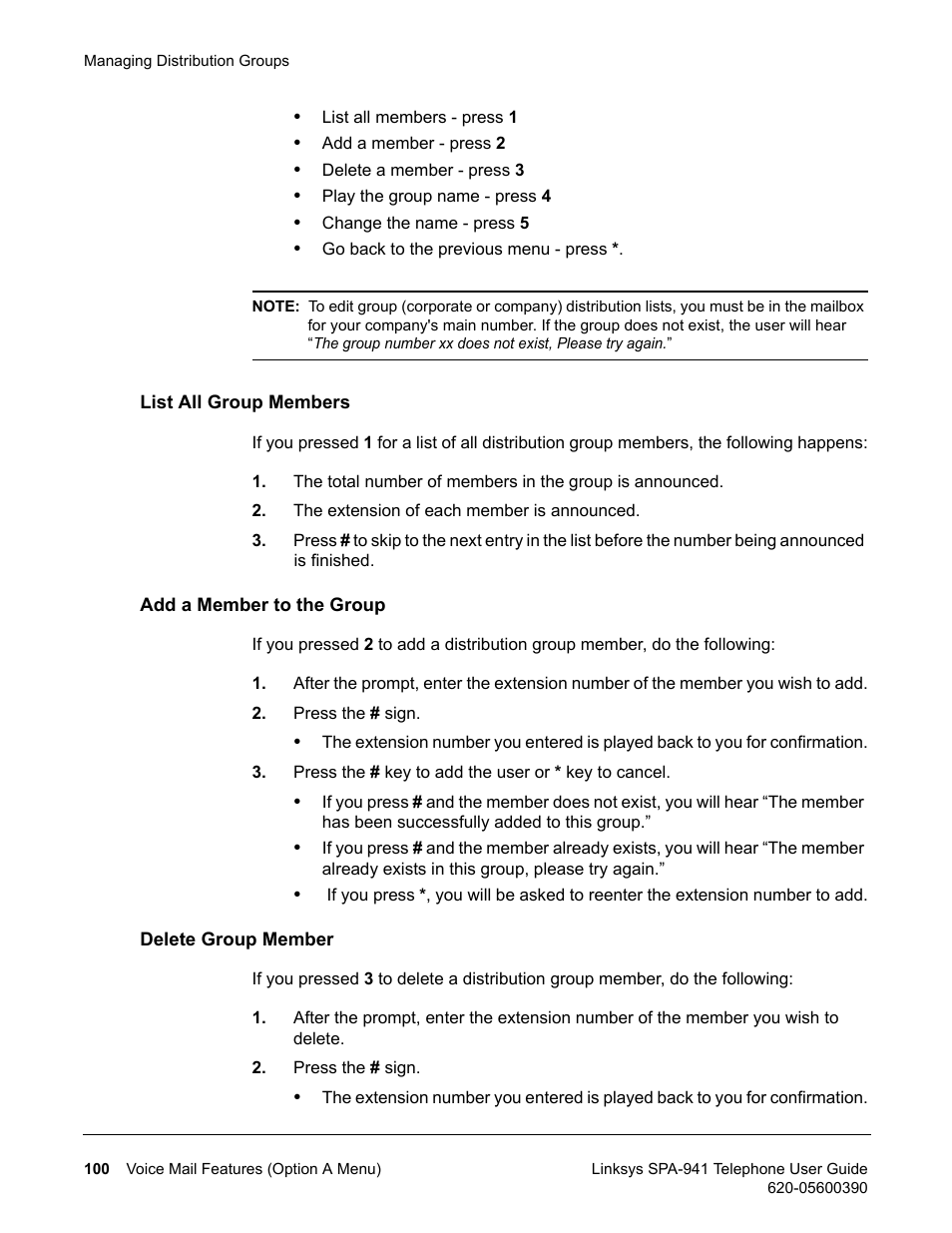 List all group members, Add a member to the group, Delete group member | Linksys SPA-941 User Manual | Page 112 / 164