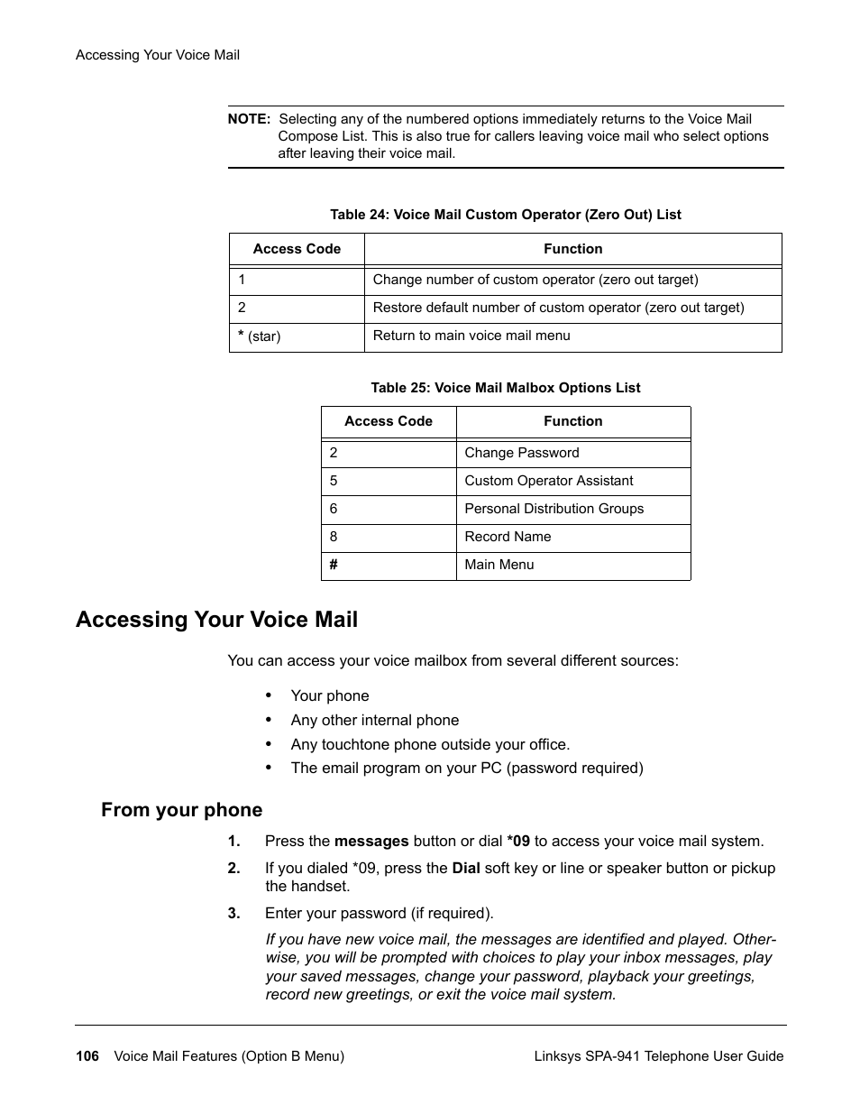 Accessing your voice mail, From your phone | Linksys SPA-941 User Manual | Page 118 / 164