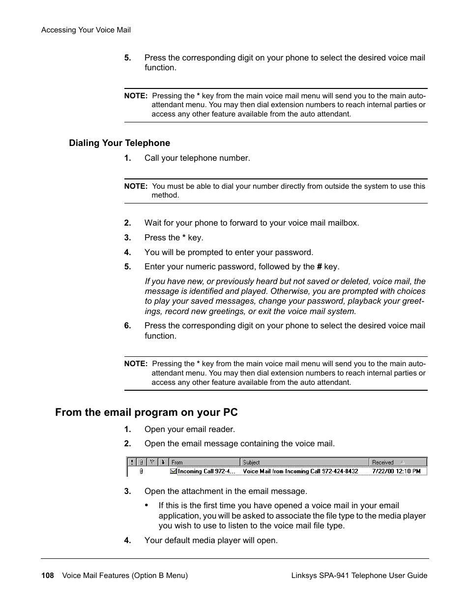 Dialing your telephone, From the email program on your pc | Linksys SPA-941 User Manual | Page 120 / 164