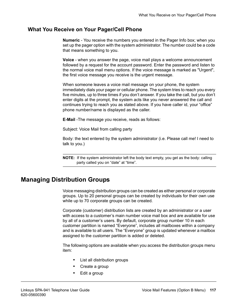 Managing distribution groups, What you receive on your pager/cell phone | Linksys SPA-941 User Manual | Page 129 / 164