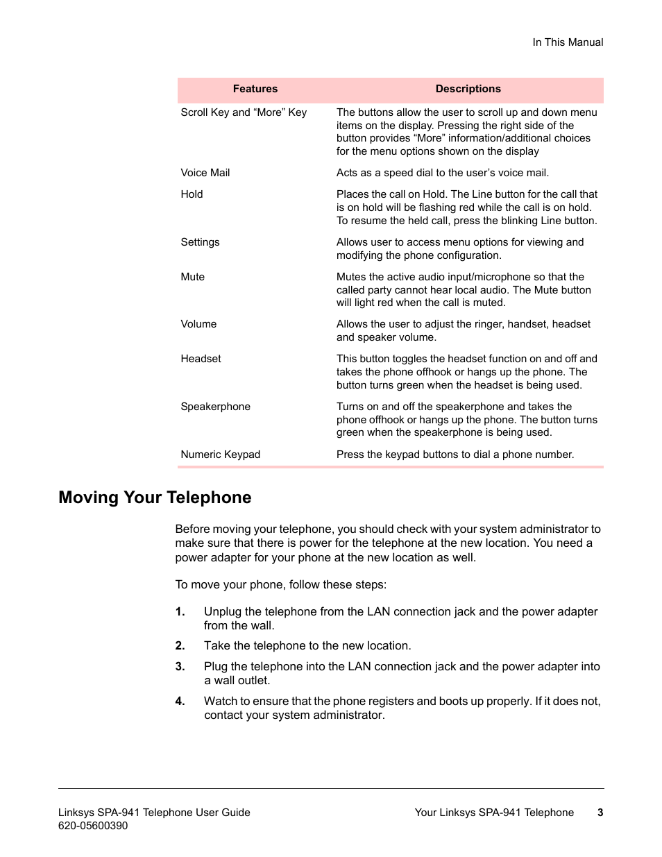 Moving your telephone | Linksys SPA-941 User Manual | Page 15 / 164