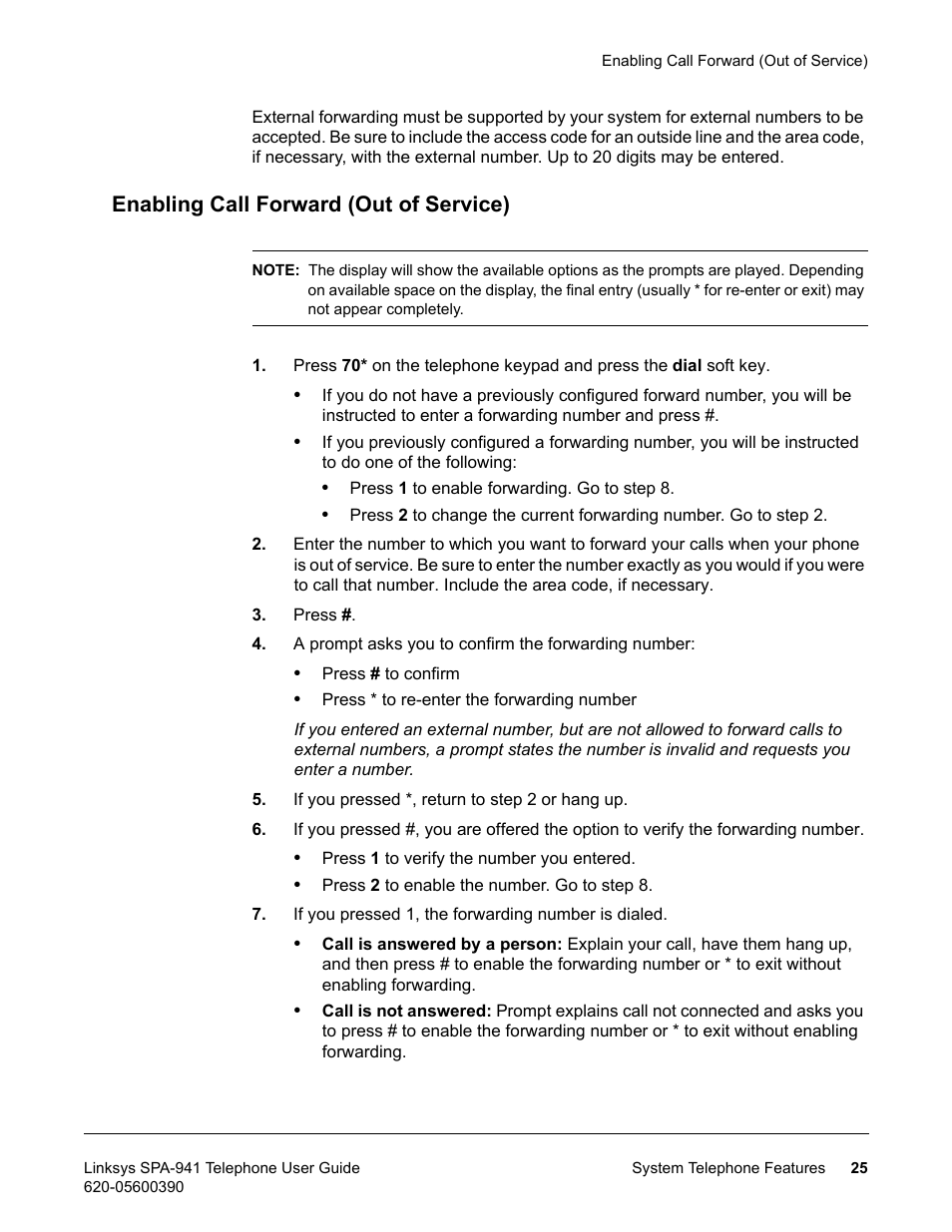 Enabling call forward (out of service) | Linksys SPA-941 User Manual | Page 37 / 164