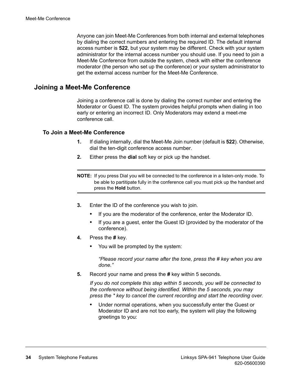 Joining a meet-me conference, To join a meet-me conference | Linksys SPA-941 User Manual | Page 46 / 164