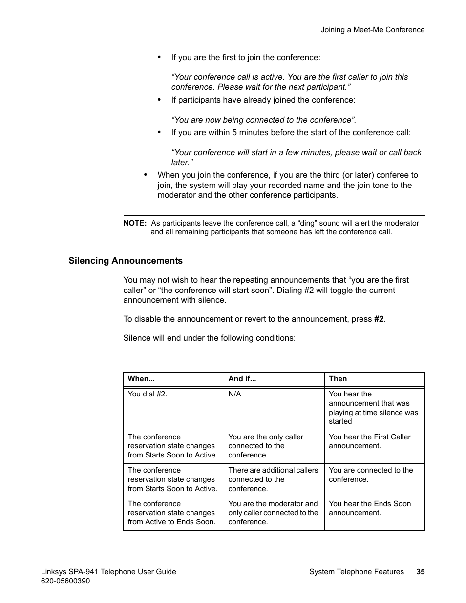Silencing announcements | Linksys SPA-941 User Manual | Page 47 / 164