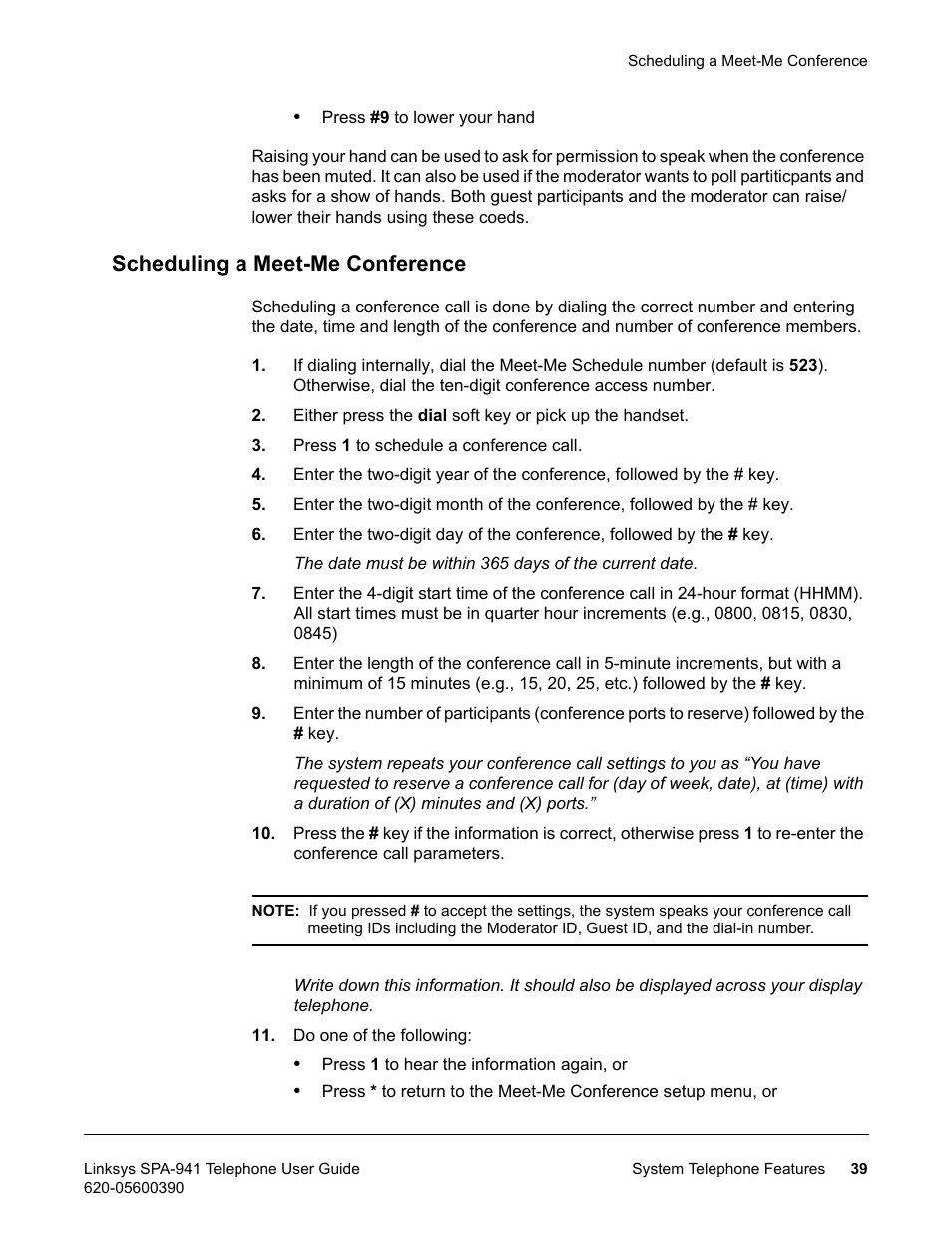 Scheduling a meet-me conference | Linksys SPA-941 User Manual | Page 51 / 164