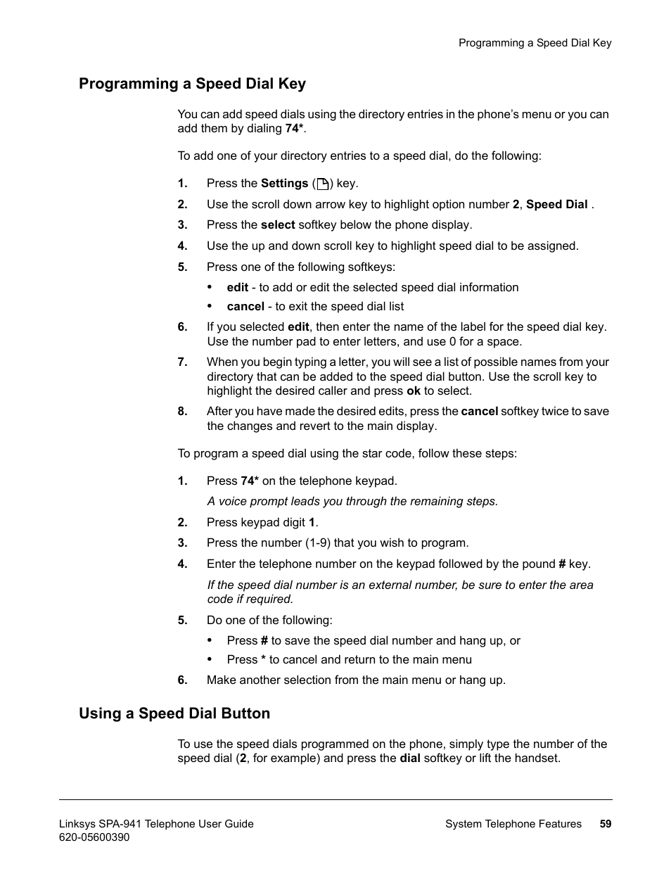 Programming a speed dial key, Using a speed dial button | Linksys SPA-941 User Manual | Page 71 / 164