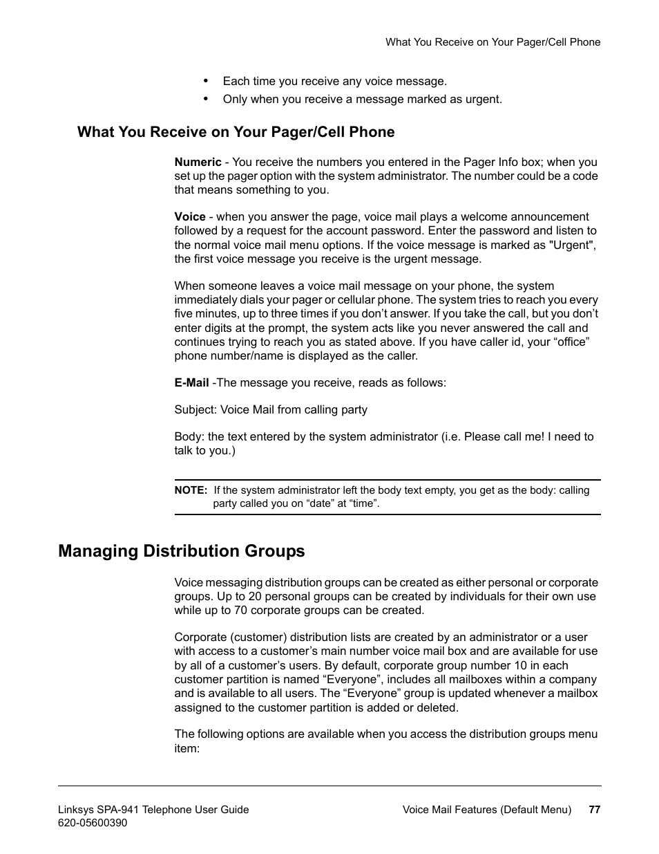 Managing distribution groups, What you receive on your pager/cell phone | Linksys SPA-941 User Manual | Page 89 / 164