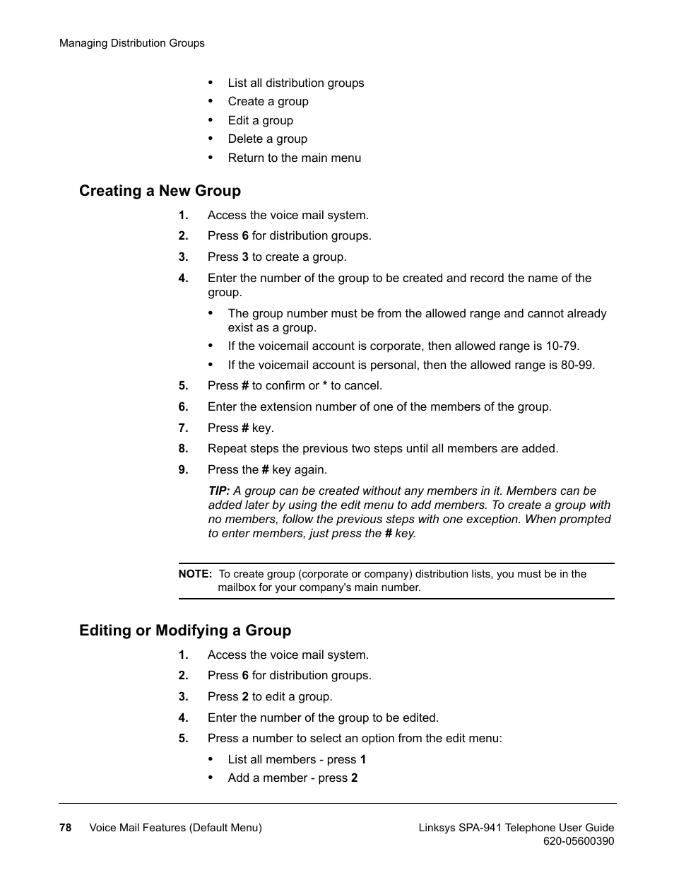 Creating a new group, Editing or modifying a group, Creating a new group editing or modifying a group | Linksys SPA-941 User Manual | Page 90 / 164