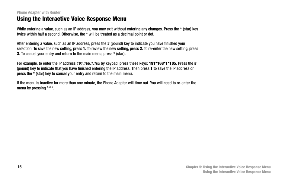 Using the interactive voice response menu | Linksys SPA2102 User Manual | Page 24 / 96