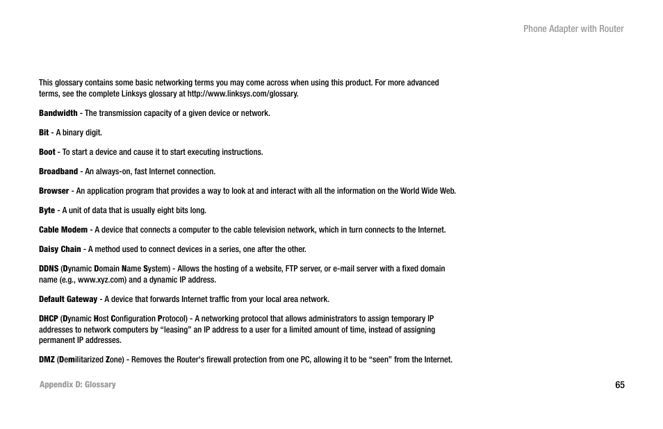 Appendix d: glossary | Linksys SPA2102 User Manual | Page 73 / 96