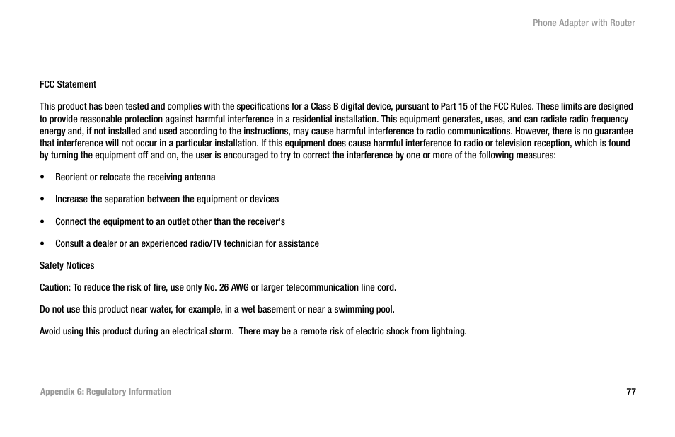 Appendix g: regulatory information | Linksys SPA2102 User Manual | Page 85 / 96