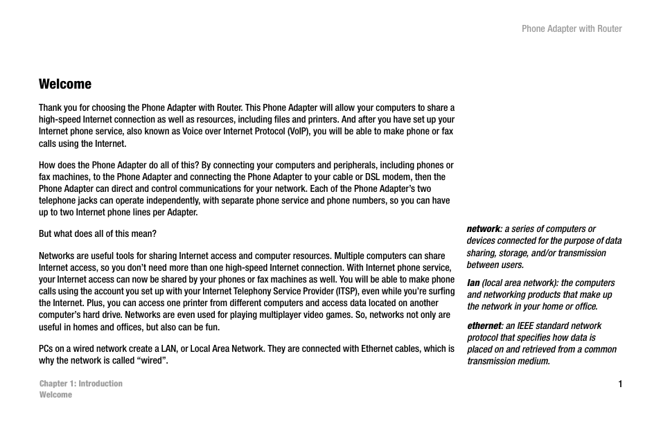 Chapter 1: introduction, Welcome | Linksys SPA2102 User Manual | Page 9 / 96
