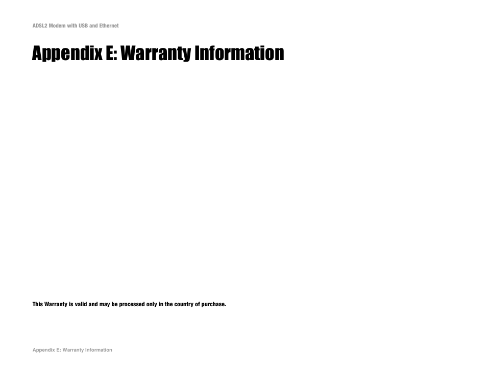 Appendix e: warranty information | Linksys ADSL2MUE User Manual | Page 42 / 46