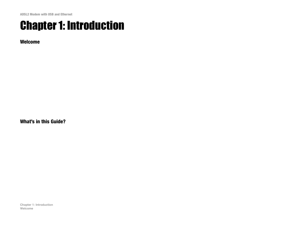 Chapter 1: introduction, Welcome, What’s in this guide | Linksys ADSL2MUE User Manual | Page 7 / 46