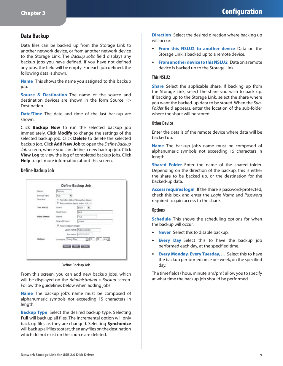 Configuration, Data backup | Linksys NSLU2 User Manual | Page 13 / 38
