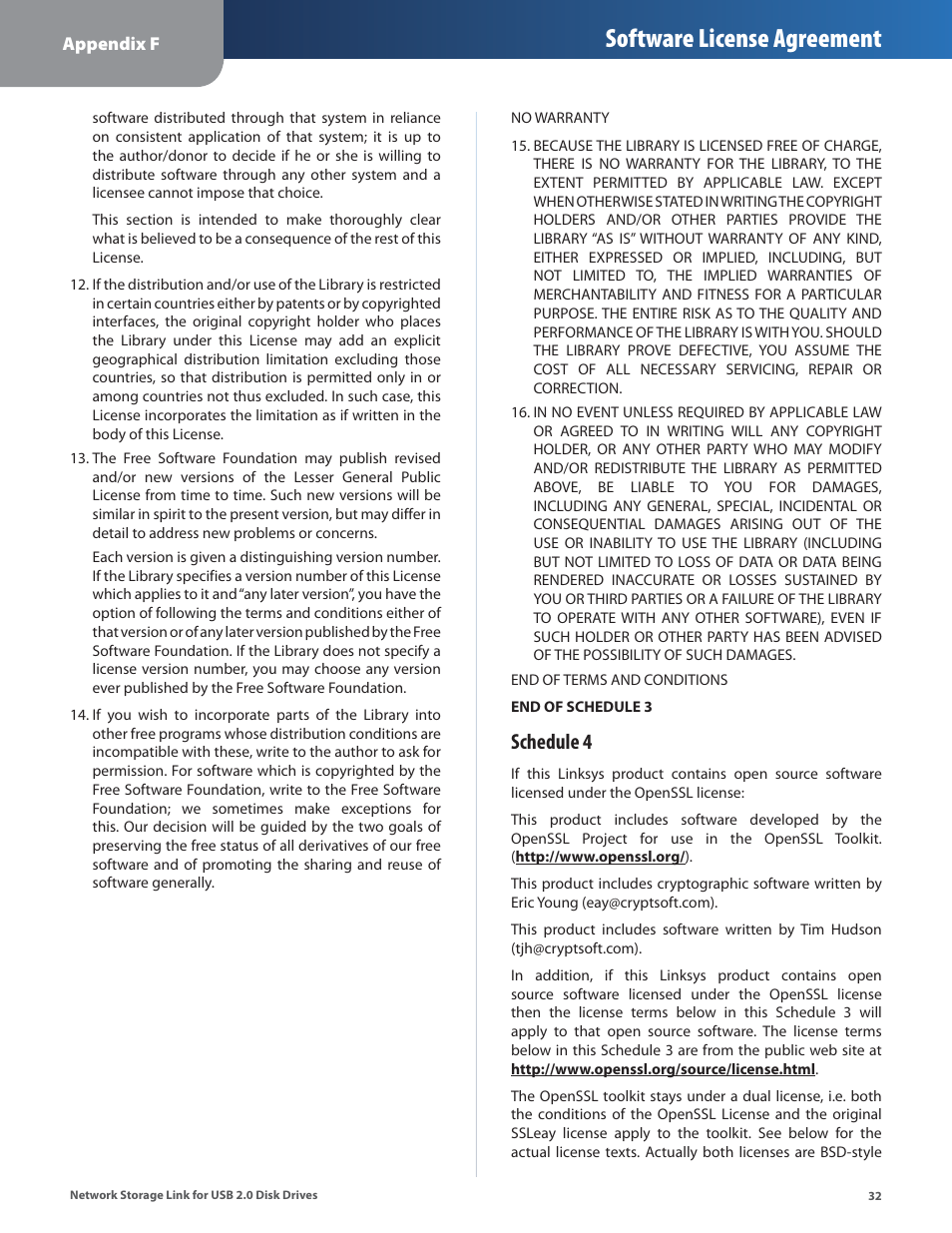 Software license agreement, Schedule 4 | Linksys NSLU2 User Manual | Page 36 / 38