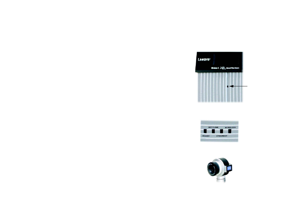 Camera lcd screen and built-in microphone, Camera leds, Camera head | Linksys WVC54G-UK User Manual | Page 14 / 98