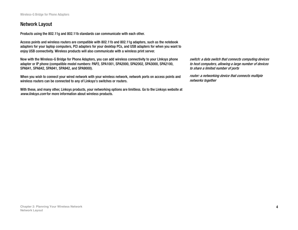 Network layout | Linksys WBP54G V2 User Manual | Page 10 / 52