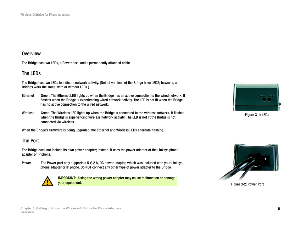 Overview, The leds, The port | Linksys WBP54G V2 User Manual | Page 11 / 52