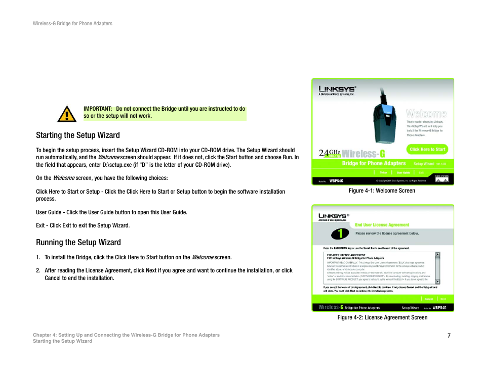 Starting the setup wizard, Running the setup wizard | Linksys WBP54G V2 User Manual | Page 13 / 52