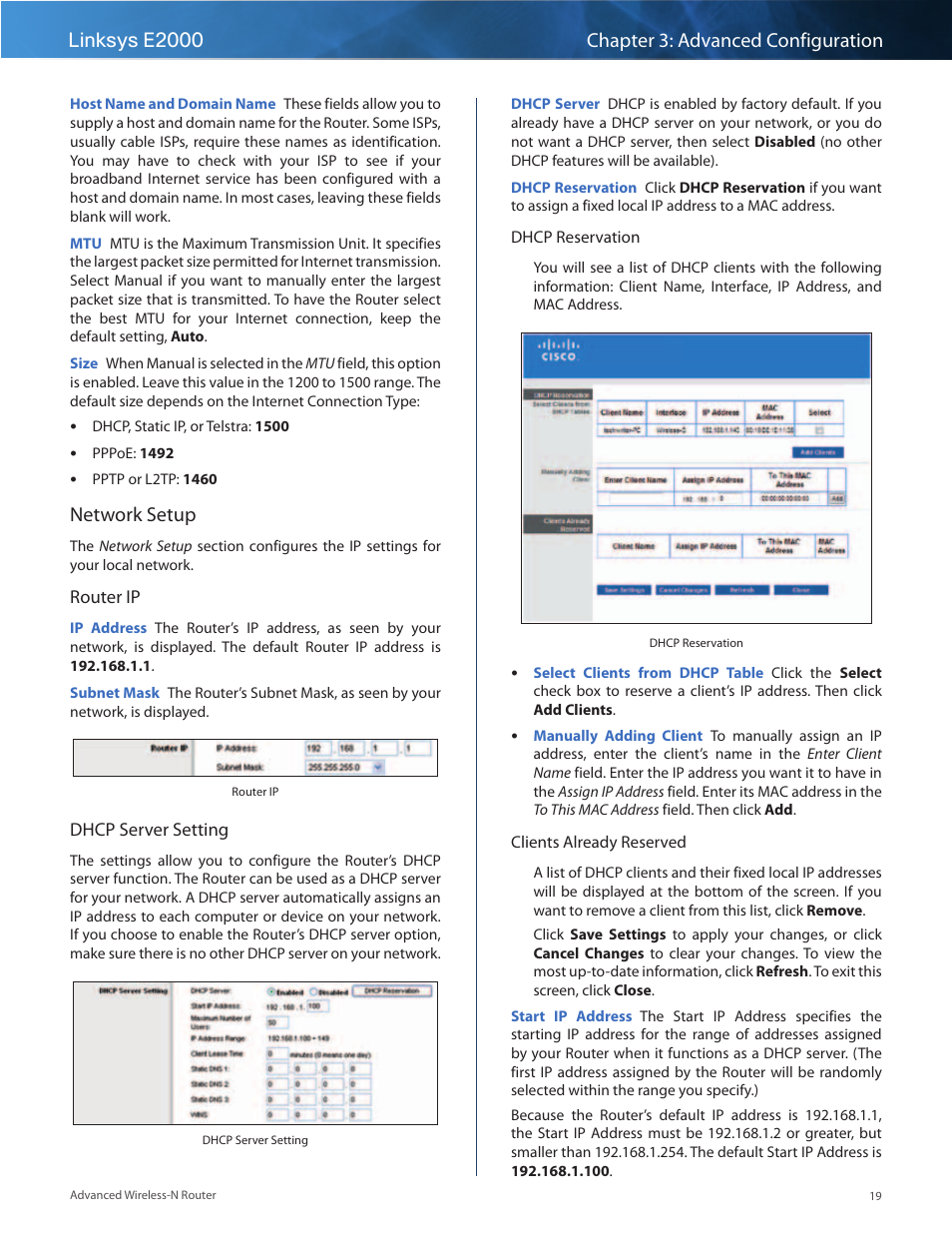 Network setup | Linksys E2000 User Manual | Page 19 / 59