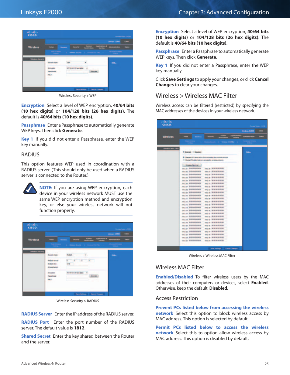 Wireless > wireless mac filter, Wireless mac filter | Linksys E2000 User Manual | Page 25 / 59