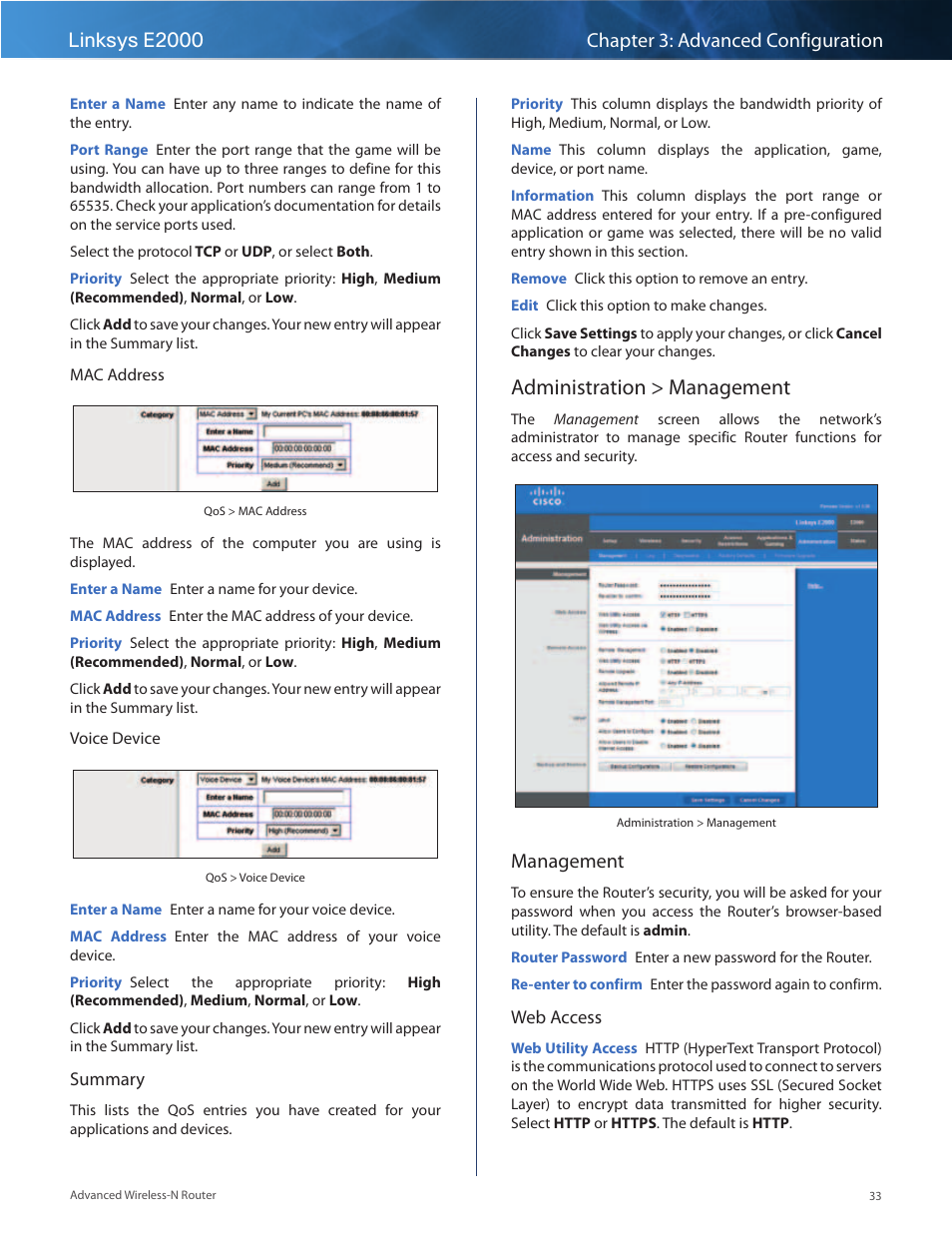 Administration > management, Management | Linksys E2000 User Manual | Page 33 / 59