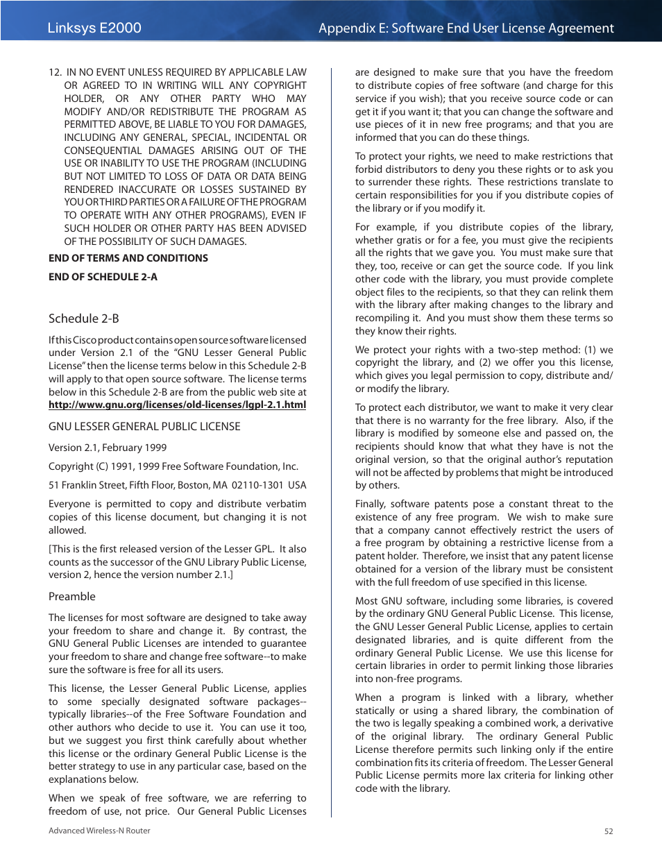Linksys E2000 User Manual | Page 52 / 59