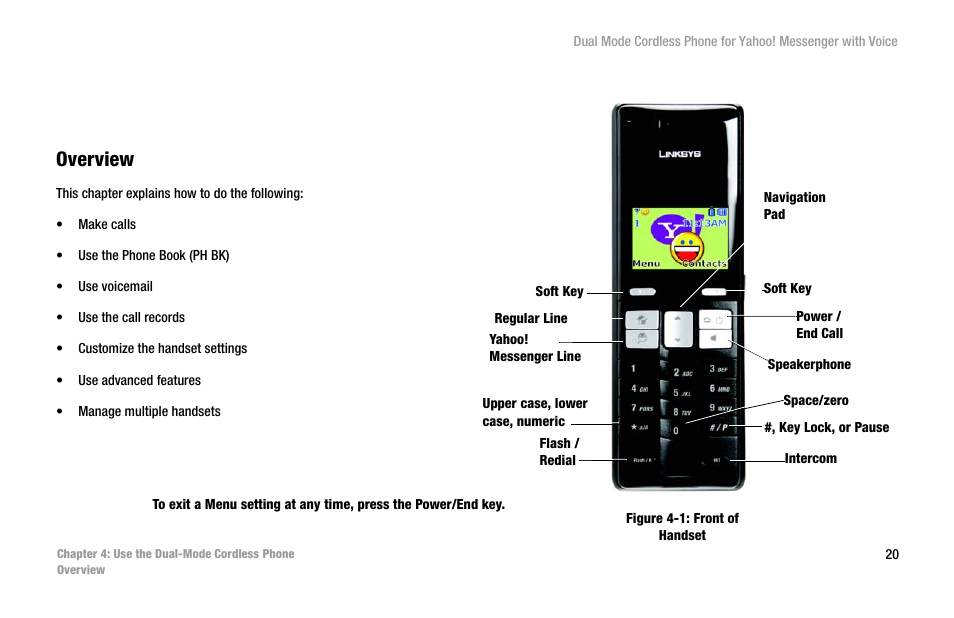 Chapter 4: use the dual-mode cordless phone, Overview | Linksys CIT310 User Manual | Page 26 / 70