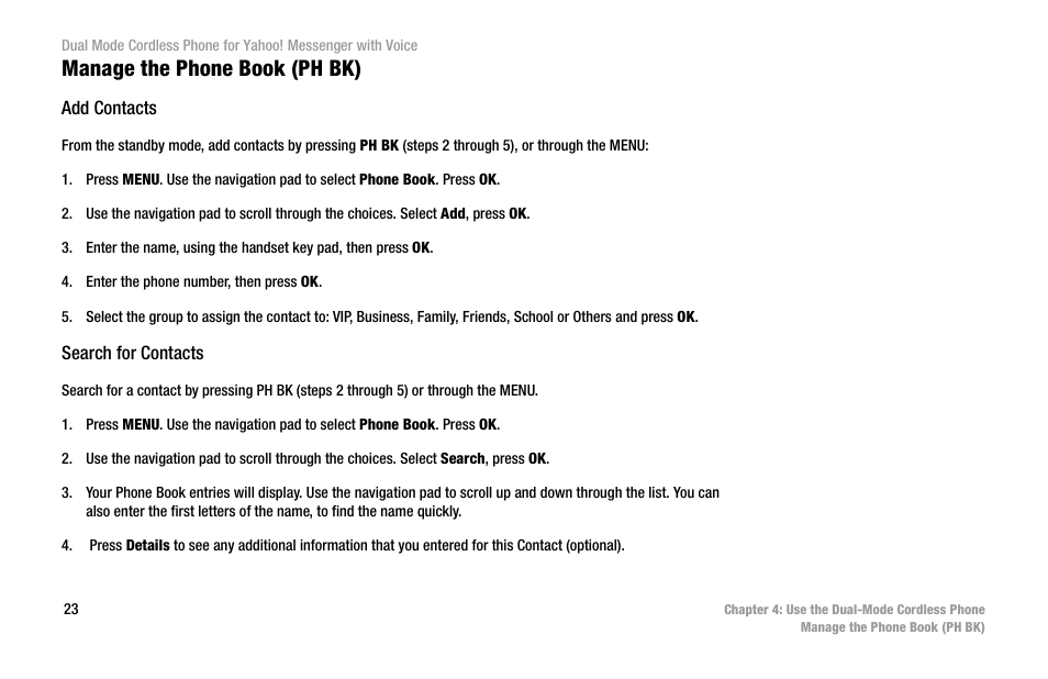 Manage the phone book (ph bk) | Linksys CIT310 User Manual | Page 29 / 70