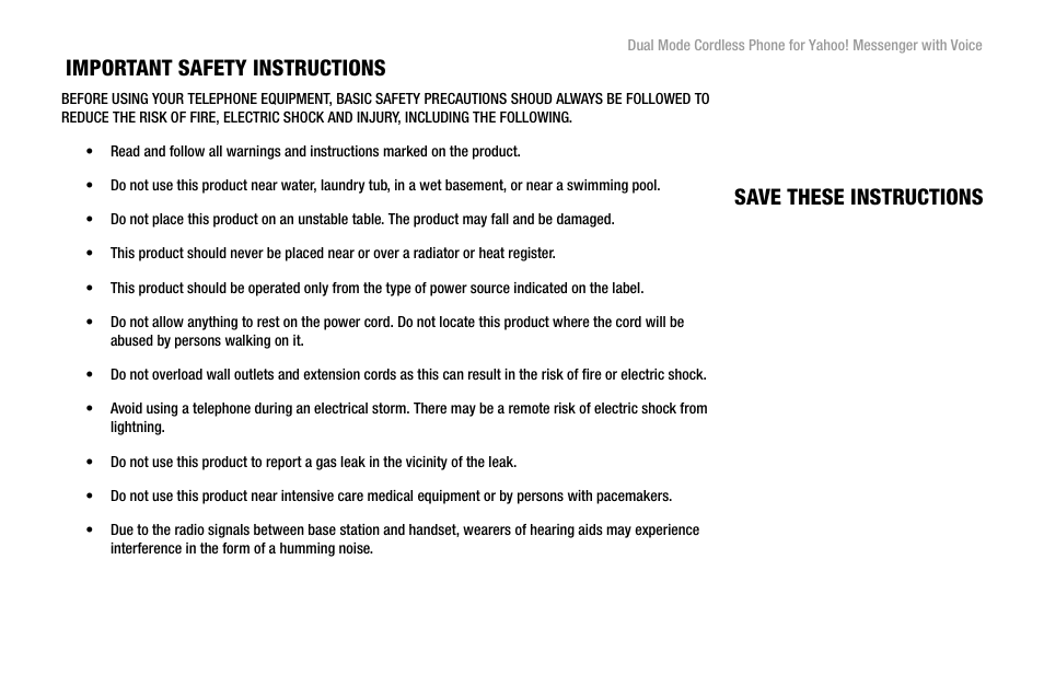 Important safety instructions, Save these instructions | Linksys CIT310 User Manual | Page 3 / 70