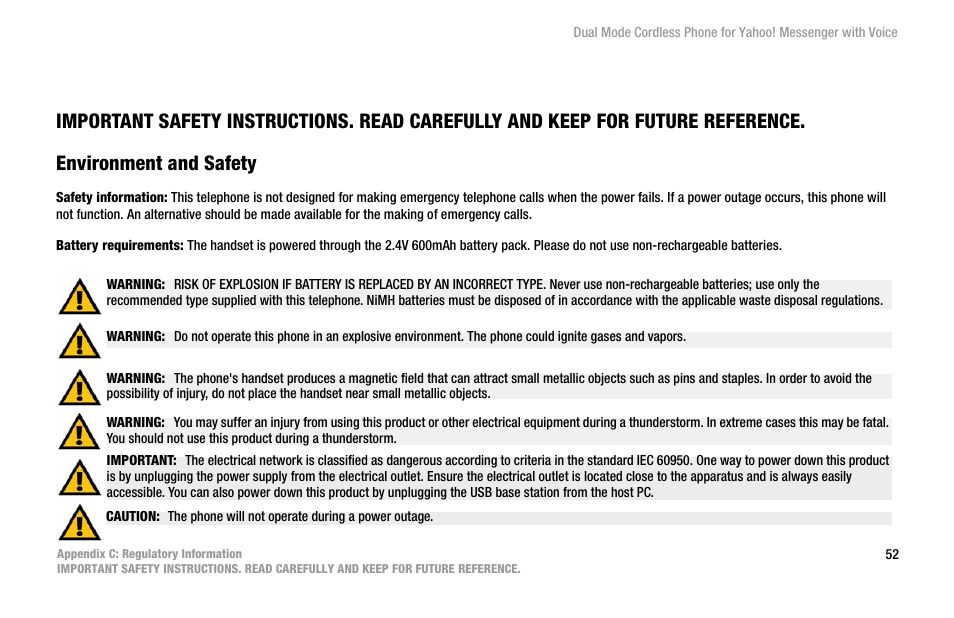 Appendix c: regulatory information, Environment and safety | Linksys CIT310 User Manual | Page 58 / 70