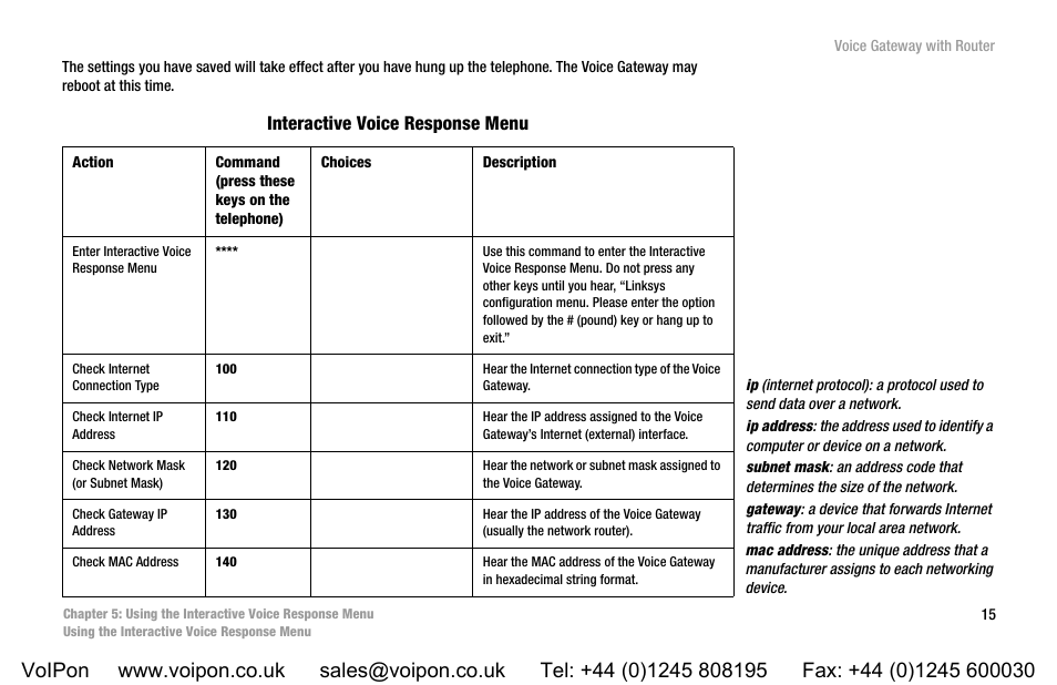 Interactive voice response menu | Linksys SPA3102 User Manual | Page 23 / 100