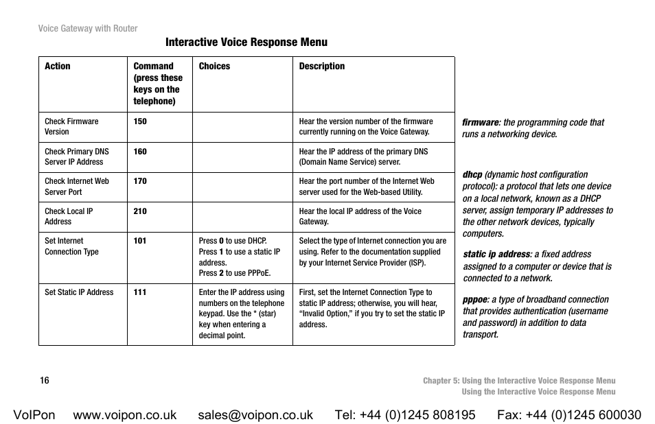 Interactive voice response menu | Linksys SPA3102 User Manual | Page 24 / 100