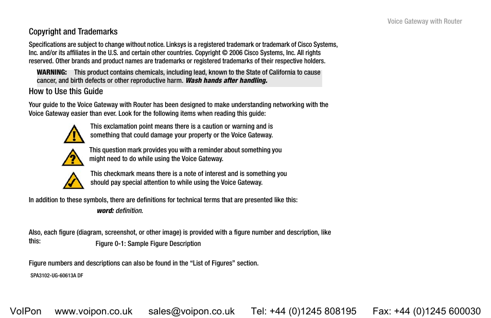 Copyright and trademarks | Linksys SPA3102 User Manual | Page 3 / 100