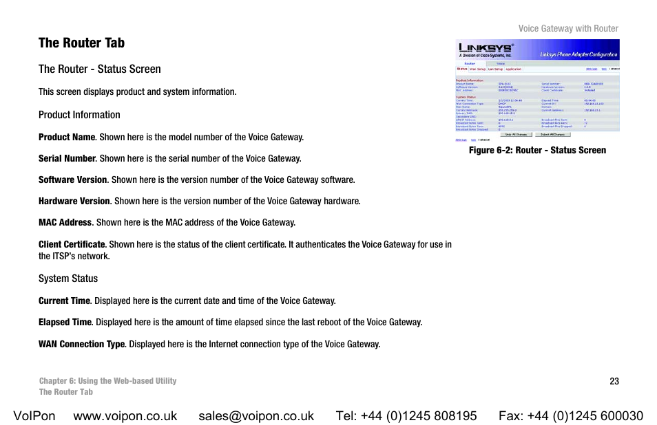 The router tab, Figure 6-2: router - status screen | Linksys SPA3102 User Manual | Page 31 / 100