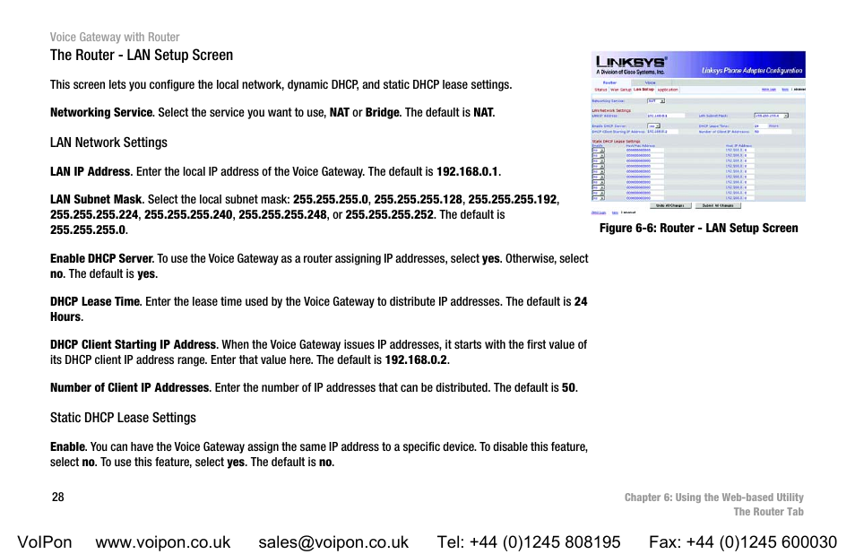 Figure 6-6: router - lan setup screen | Linksys SPA3102 User Manual | Page 36 / 100