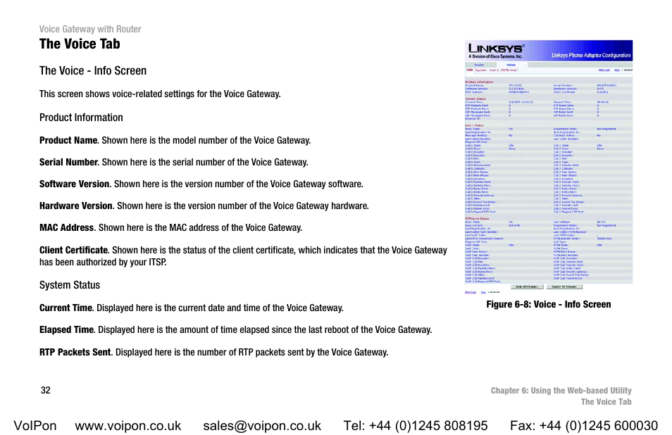The voice tab, Figure 6-8: voice - info screen | Linksys SPA3102 User Manual | Page 40 / 100