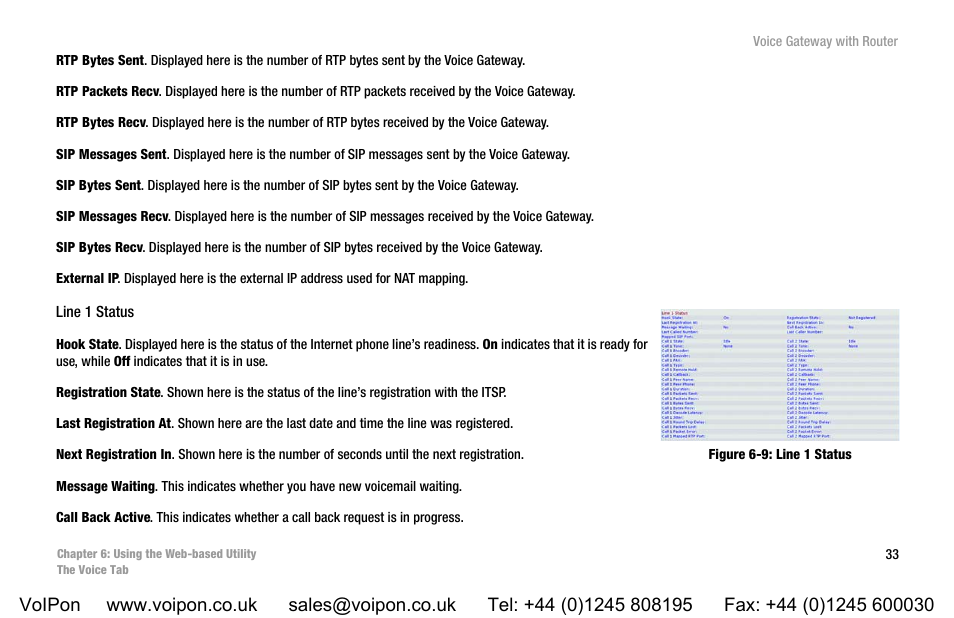 Figure 6-9: line 1 status | Linksys SPA3102 User Manual | Page 41 / 100