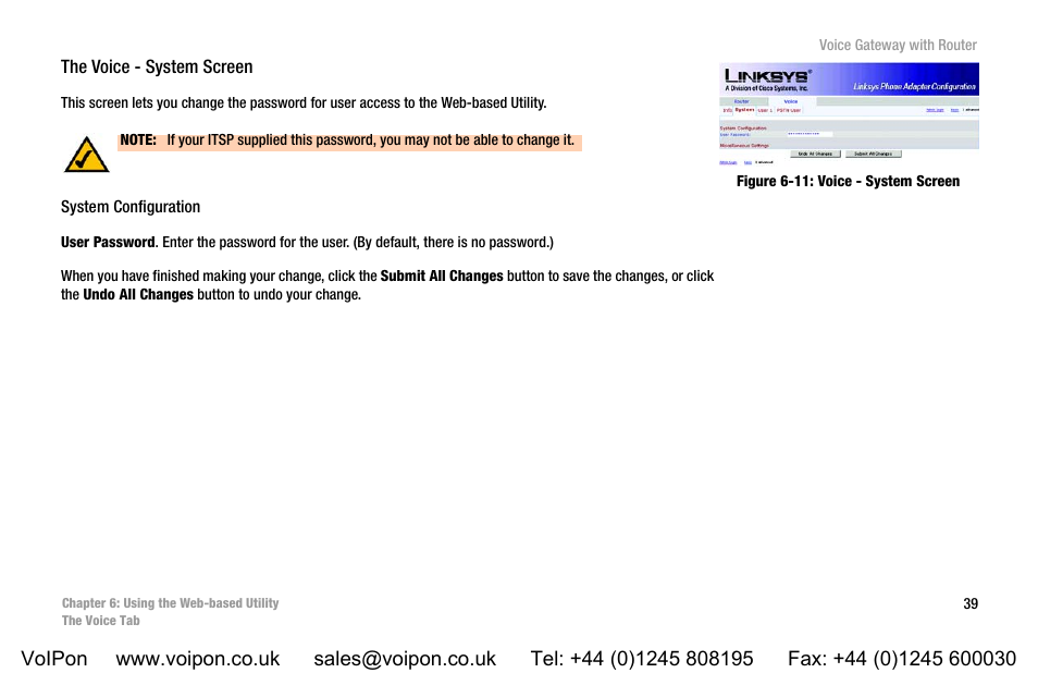 Figure 6-11: voice - system screen | Linksys SPA3102 User Manual | Page 47 / 100